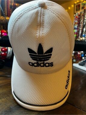 Adidas White Mesh Trefoil Baseball Cap with Black Logo